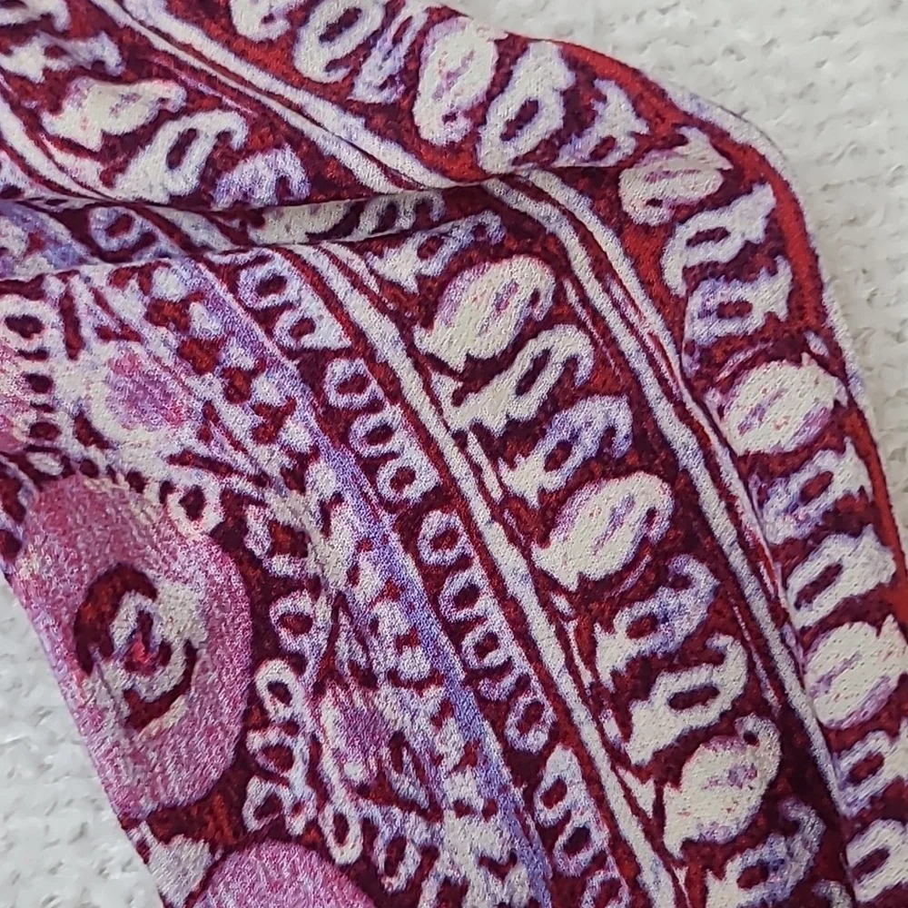 Free People Wild & Free Long Sleeve VNeck Cropped Paisley Print Blouse Red/White